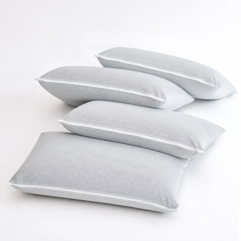 Oreillers à mémoire de forme en tissu 3D gris, vue de trois quarts