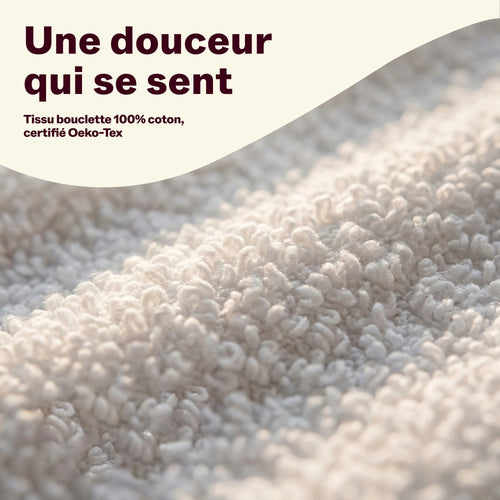 Zoom sur le tissu bouclette 100 % coton du protège-matelas certifié Oeko-Tex