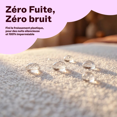 Gouttes d'eau sur le protège-matelas imperméable et silencieux