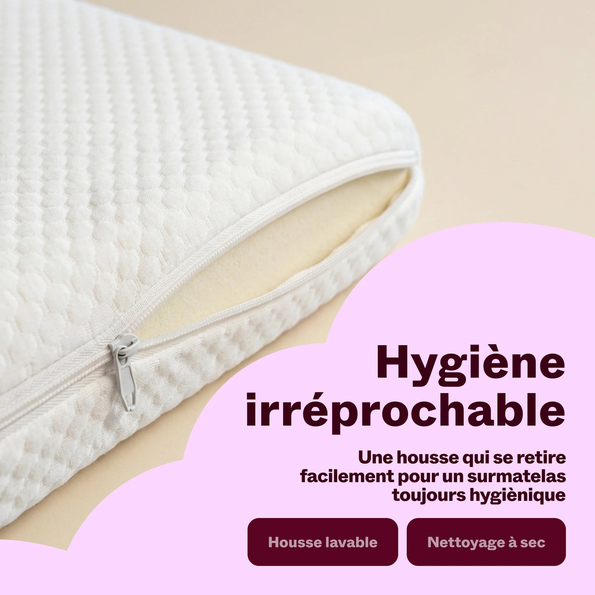 Housse zippée et lavable du surmatelas à mémoire de forme