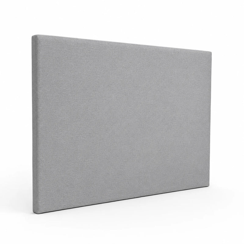 Tête de lit en tissu gris chiné, vue de trois quarts